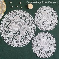 【CW】 NEW round rose flower embroidery place mat cloth pad cup tea coffee doily dining coaster wedding kitchen decor