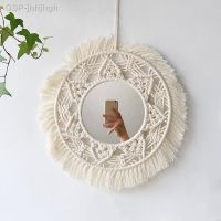 Jhjhhhhgh Boho Macrame กระจกกระจกติดผนังการตกแต่งบ้านสำหรับตกแต่งห้องน้ำ