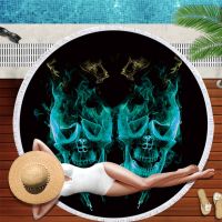 ♧▬✔ Round Skull Microfiber Towel With Macrame Thick Fashion Microfiber Beach Tablet Towel Yoga Matt Round Tassels BeachTowel