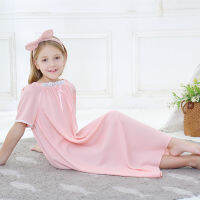 Girls White Cotton Short-sleeved Long Loose Pajamas Home Clothes Sleep Dress