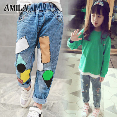 AMILA กางเกงยีนส์เด็กผู้หญิง,กางเกงเด็กผู้ชายพิมพ์ลายกางเกงรัดรูปกางเกงของเด็กๆลำลอง