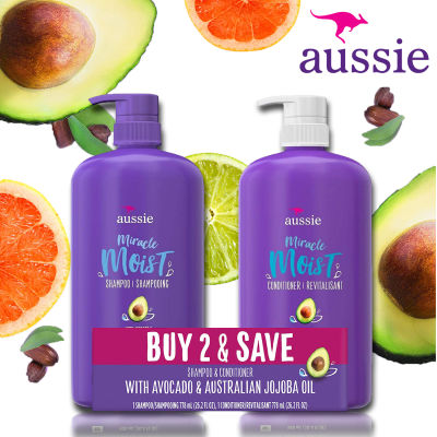 แพคคู่ สุดประหยัด แชมพู & ครีมนวด ผม Aussie Miracle Shampoo & Conditioner with Avocado & Jojoba oil - 30.4 fl oz ราคา 1,190 บาท