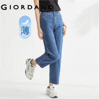 GIORDANO Women Denim Jeans Classic Five-Pocket Fashion Denim Pants Half Elastic Waist Ankle Length Casual Denim Pants 18423001