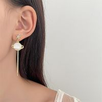 [COD] European and ins space planet earrings women temperament cat eye ball long tassel personalized