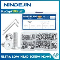 NINDEJIN Set sekrup kepala profil Ultra rendah M2 M2.5 M3 M4 M5 soket Hex baja tahan karat sekrup kepala Wafer tipis datar dengan Kit mur