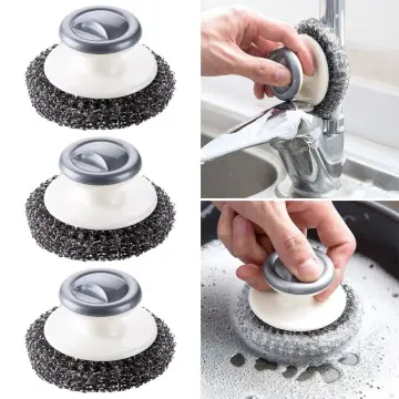 3pcs Durable Stainless Steel Supplies With Handle Scrubbing Brushes Pot  Scrubbers Steel Wool Cleaning Brush