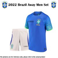 shot goods Brazil Men Kits 2022 Away World Cup Football Jersey Shorts Blue Adults Set S-2XL