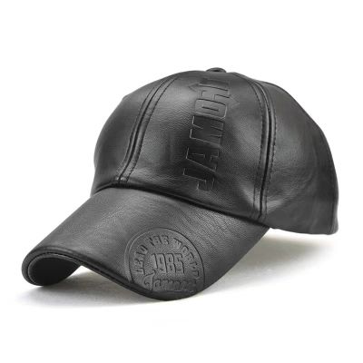 Men Vintage Adjustable Baseball Cap PU Leather Snapback Hat Para Hombre Mens Trucker Caps Dad Hat Winter Warm Hats Casquette