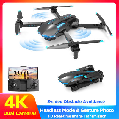 เครื่องบินมืออาชีพพร้อมกล้อง4K พับได้กล้อง HD คู่ WiFi FPV เซ็นเซอร์หลีกเลี่ยงอุปสรรคลื่นไหลด้วยแสงการแปลเฮลิคอปเตอร์ X6 Pro