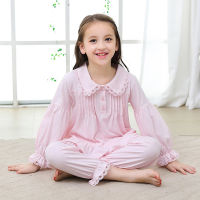 Girl Pajama Set Kids Home Cloth Girls Pyjamas Cotton Long Sleeve Lace Cute For Children Princess Retro Sleepwear Cute Nightwear