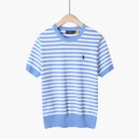 Ralphˉ laurenˉ High Quality RL short-sleeved T-shirt striped slim pullover round neck pure cotton sweater T