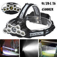 45000LM 9x XM-L Rechargeable LED Zoomable T6 Headlamp