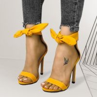 nd Designer Pink Yellow Suede High Heel Sandals Ankle Big Bowknot Gladiator Sandal Shoes Single Strap Thin Heel Pumps