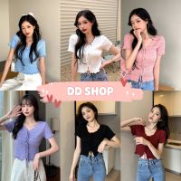 DD SHOP พร้อมส่ง(323) เสื้อไหมพรมแขนสั้น ผูกเชือกด้านหน้าเก๋ๆ