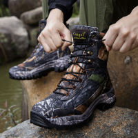 men’s outdoor cow leather hiking shoes breathable climbing ankle boots lace up Non-slip climbing shoes travel camping sports shoes Mountain Hunting Athletic Waterproof