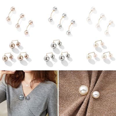 3 Pcs/Set Women Simple Double Pearl Brooch Sweater Collar Needle Brooch Pins Clothing Accessories Brooches Neckline Leak-Proof