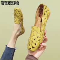 WTEMPO รองเท้าหัวเหลี่ยมขนาด35-42รองเท้าฤดูร้อนสำหรับผู้หญิง Sepatu Motif Bunga ผู้หญิงรองเท้ารองเท้าบัลเล่ต์ไม่มีส้นรองเท้าโลฟเฟอร์นุ่มดรอปชิปขายส่ง