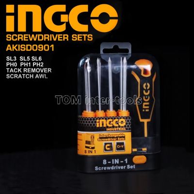 INGCO ไขควงเปลี่ยนหัวได้ 9ชิ้น Screwdriver Set 8in1