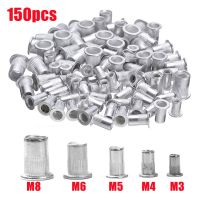 150pcs Flat Head Threaded Rivets Nut M3 M4 M5 M6 M8 Aluminum Rivnut Zinc Plated Rivet Nut Insert Nutsert Kit Repairing Tools