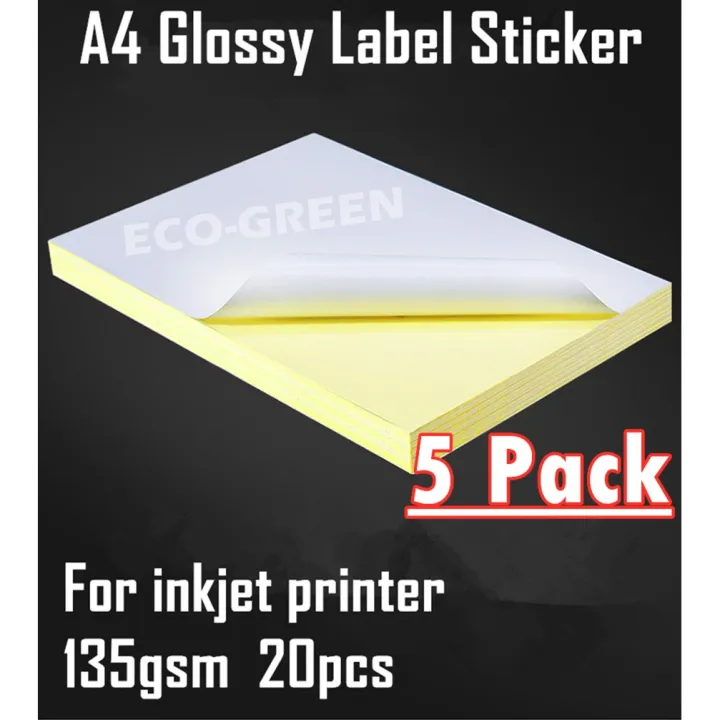 【new】 5 pack A4 Glossy matte Label Paper Sticker 135gsm yellow back