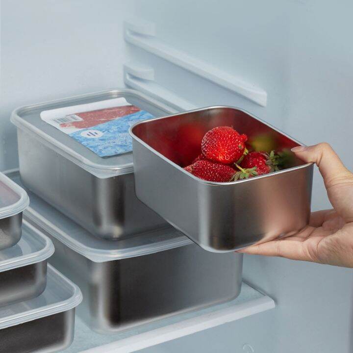 square-304-stainless-steel-crisper-household-sealed-box-with-lid-food-grade-refrigerator-fish-meat-frozen-refrigerated-box