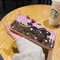 YIWESAN เคสกรณีสำหรับ Realme X กรณีแฟชั่นน้ำวิศวกรรมหมีด้านข้างขอบกรณีบางหรูหราชุบแบบปลอกเต็มเลนส์ปกกล้องปกป้องกันกระแทกเปลือกหอย