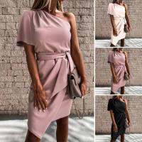 【YF】 Casual Bodycon Dress Female Clothing Party with Belt Sexy Off-Shoulder Elegant Pullover Streetwear Solid Color Women Summe