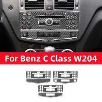 For Benz W204 2007-2013 C-Class Central Control CD Car Radio Button Panel Decorative Cover Trim Sticker Accessories Carbon Fiber