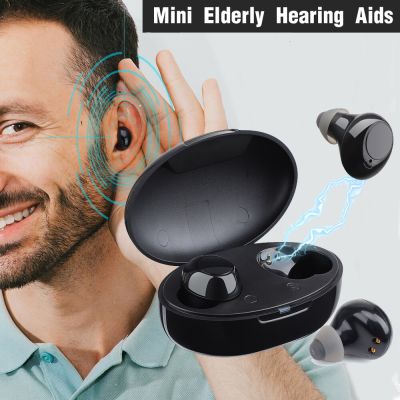 ZZOOI Intelligent Hearing Aid Low-Noise Wide-Frequency Ear Care Sound Amplifier with Charger Box Elderly In-Ear Deaf Mini Hearing Aid