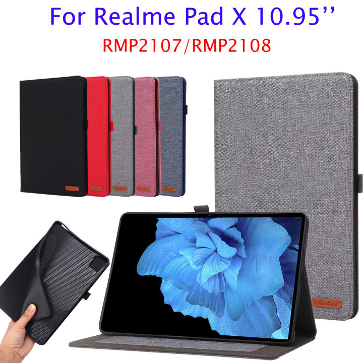 สำหรับ-oppo-realme-pad-x-10-95-กรณีแท็บเล็ตพลิกปกหนัง-pu-antiskid-กางเกงยีนส์ผ้ากรณีจริง-me-pad-x-10-95นิ้ว-rmp2107-rmp2108ปกกรณีนุ่มภายในปกยืนกรณีแท็บเล็ต