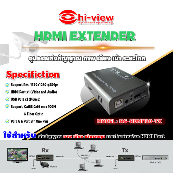 hi-view-hdmi-extender-อุปกรณ์ส่งสัญญาณ-ภาพ-เสียง-เม้า-ระยะไกล-รุ่น-hg-hdmi120-tx