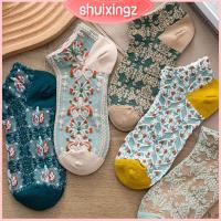 SHUIXINGZ 2 Pairs ผ้าฝ้ายโพลีเอสเตอร์ ถุงเท้าข้อเท้าวินเทจ เป็นมิตรกับผิว ระบายอากาศได้ระบายอากาศ ถุงเท้าผ้าฝ้ายลายนูน น่ารักน่ารักๆ ฮาราจูกุสาวน่ารัก ถุงเท้าข้อสั้น สำหรับผู้หญิง