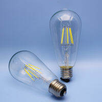 【✴COD✴】 yuanbianr929269 2ชิ้น St64ไฟ Edison แบบวินเทจ Led 6W 120V 220V ไฟตกแต่งเส้นใยโบราณใส E27 E26 White6000k เย็น
