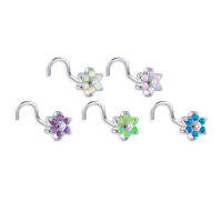 PiercingRoomByJay , Opal Flower Nose Stud จิวจมูกดอกไม้โอปอล เงินแท้