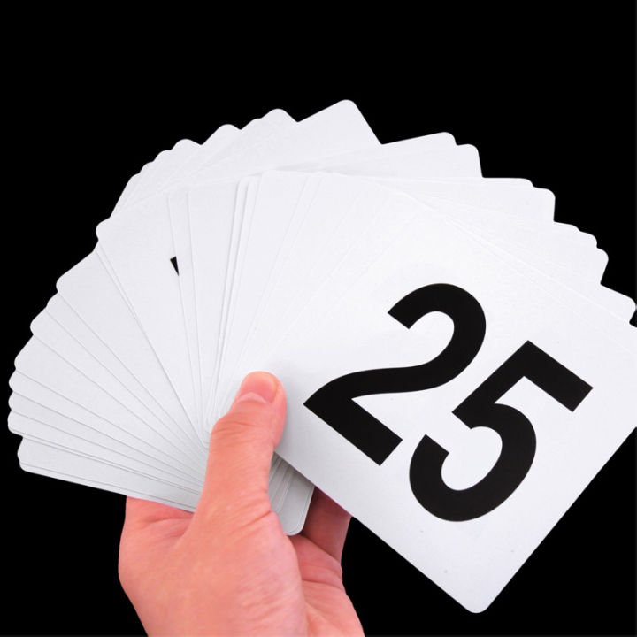 cw-1-25-wedding-table-numbers-seat-cards-plastic-double-white-black-table-number-signs-durable-square-restaurant-cafe-bar-utensils