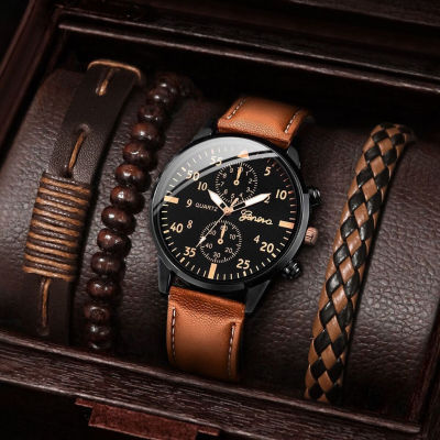 นาฬิกาข้อมือผู้ชายนาฬิกาควอตซ์นาฬิกาแฟชั่นธุรกิจเจนีวาชุดของขวัญ