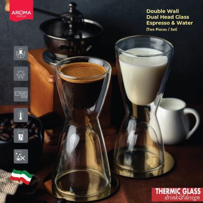 Aroma แก้ว Double Wall Dual Head Glass Espresso &amp; Water (Two-Piece Set)