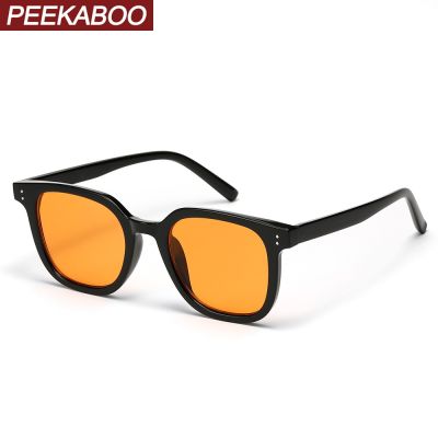 Peekaboo แว่นตากันแดดทรงเหลี่ยมกรอบขนาดเล็กหญิงสีส้มสีเขียวสไตล์เกาหลีผู้หญิง Uv400แว่นตากันแดดชายหมุด2022ขายดี