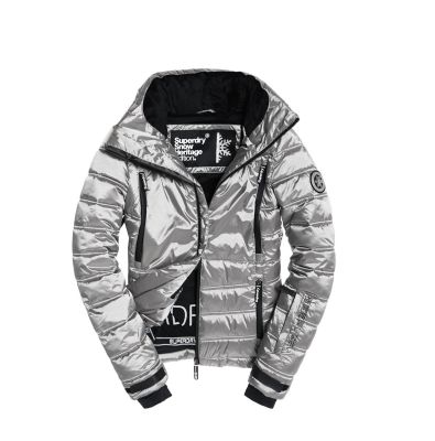 เสื้อกันหนาวสกี Superdry Slim Chevron Funnel Puffer Jacket - Silver Shimmer ของแท้ พร้อมส่ง