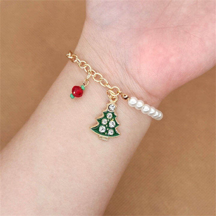 pearl-bracelet-christmas-gift-bells-christmas-bracelet-elk-pendant-bracelet-snowman-bracelet-santa-claus-bracelet