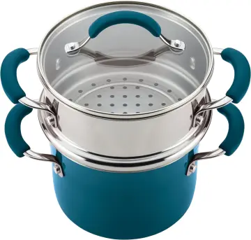 Rachael Ray Brights Deep Nonstick Frying Pan / Fry Pan / Skillet - 9.5  Inch, Marine Blue