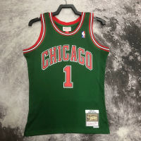 เสื้อกีฬาเสื้อกีฬาของแท้ผู้ชายลายทีม Chicago Bulls เดอร์ริคโรส2008-09 Mitchell Ness เสื้อเจอร์ซีย์ไม้เนื้อแข็ง-สีเขียว