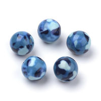 10pc  Opaque Printed Acrylic Beads Round Steel Blue 11.5-12x11mm Hole: 2.5mm