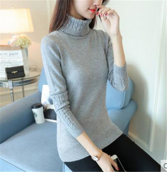 Korean Fashion Slim Women Sweaters Autumn Winter 2017 Solid Turtleneck Knitted Sweater Long Sleeve Patchwork Pullovers ZY3989