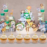 【Ready Stock】 ⊙┋₪ E05 6/12PCS Safari Theme Cupcake Toppers Set Cake Decorations Birthday Souvenir Giveaway Baby Shower Kids Party Supplies Cake Insert Topper Safari Theme Party Decorations Cake Borde