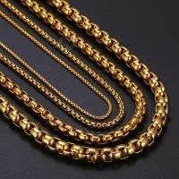 Davieslee 2/3/4/5MM Thin Mens Boys Chain Womens Round Box Link Stainless Steel Necklace Gold Color Wholesale Dropship DKN387