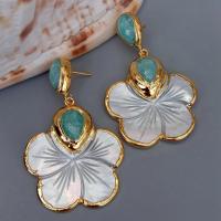 Y·YING White Mother Of Pearl Shell Carved Flower Amazonite Stud Dangle Earrings trendy style for women