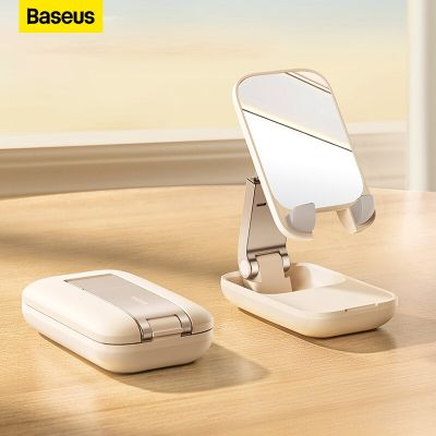 ขาตั้งโทรศัพท์แบบพับได้สำหรับโทรศัพท์มือถือ Baseus ขาตั้งเดสก์ทอปปรับความสูงได้การออกแบบแบบพลิกเปิดกระจกในตัว