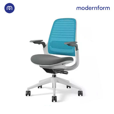 Modernform  เก้าอี้ Steelcase ergonomic รุ่น Series1 พนักพิงกลาง สีฟ้า เก้าอี้เพื่อสุขภาพ เก้าอี้ผู้บริหาร เก้าอี้สำนักงาน เก้าอี้ทำงาน เก้าอี้ออฟฟิศ เก้าอี้แก้ปวดหลัง หุ้มด้วยผ้าตาข่ายไมโครนิต มีอุปกรณ์รองรับเอวปรับได้ ปรับน้ำหนักตามผู้นั่งอัตโนมัติ