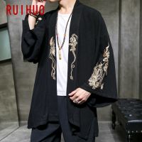 Ruihuo มังกรเย็บปักถักร้อยกิโมโนแจ็คเก็ตผู้ชายเสื้อ streetwear เครื่องบินทิ้งระเบิดแจ็คเก็ตผู้ชายฮิปฮอปผู้ชายแจ็คเก็ตเสื้อกันลม5XL 2022ข่าว